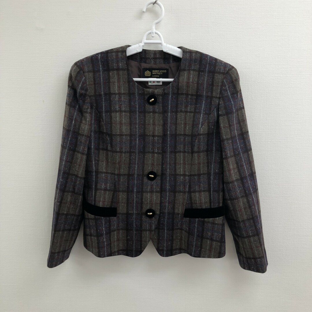 【hardyamiesboutique】ハーディエイミスブティック ノーカラージャケット ジャケット サイズ11 チェック柄