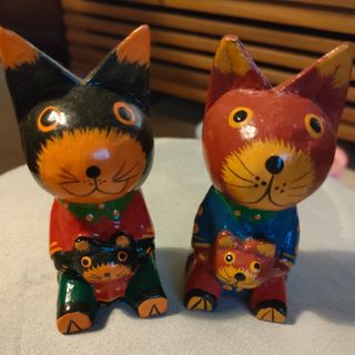 木の置物　猫　2体セット✨特別最終価格！