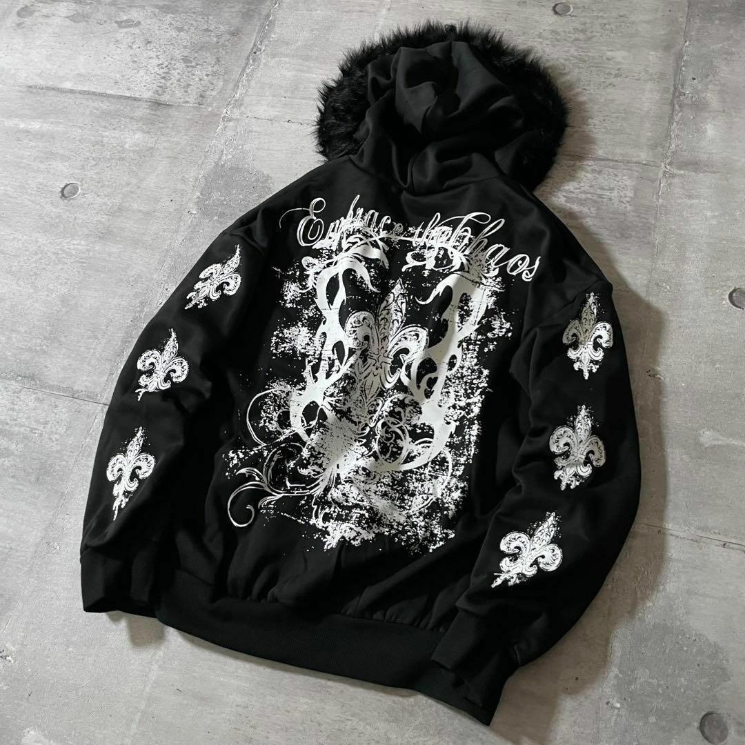 y2k opium ファーパーカー パンク バックプリント 地雷系 y2k opium ファーパーカー パンク バックプリント 地雷系