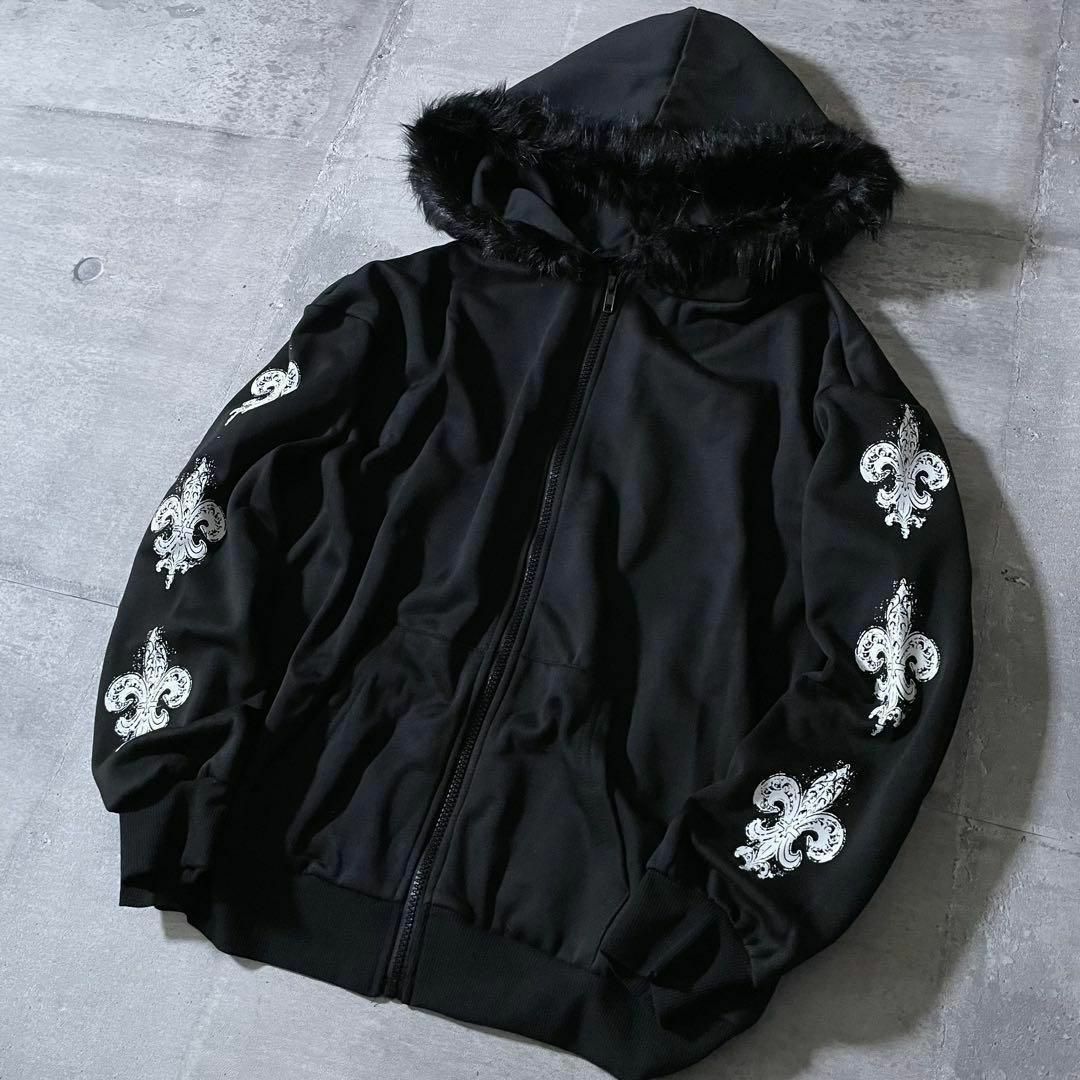 y2k opium ファーパーカー パンク バックプリント 地雷系 y2k opium ファーパーカー パンク バックプリント 地雷系