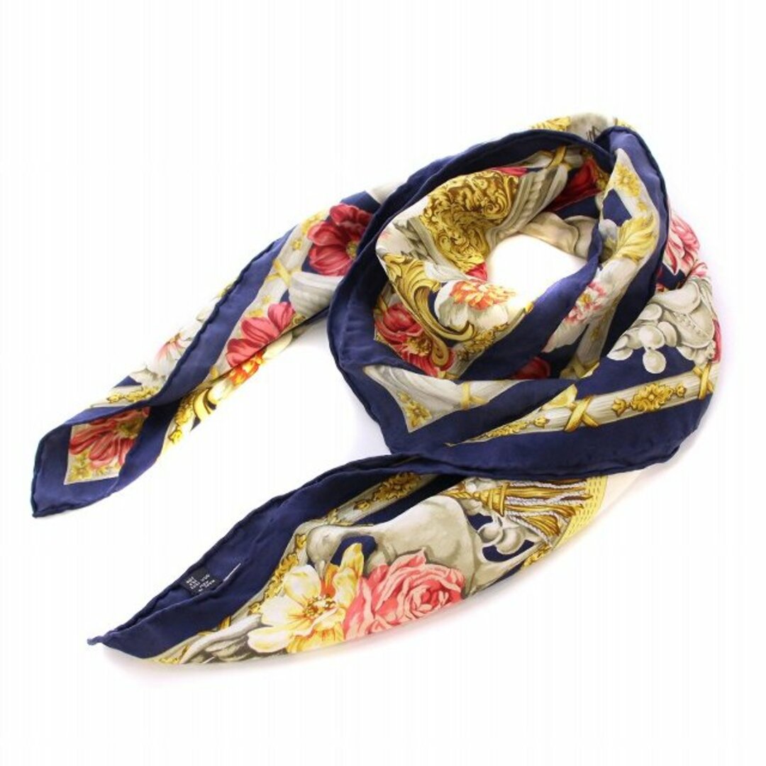 LOEWE - ロエベ LOEWE スカーフ シルク 総柄 花柄 紺 マルチ LOEWE - ロエベ LOEWE スカーフ シルク 総柄 花柄 紺 マルチ