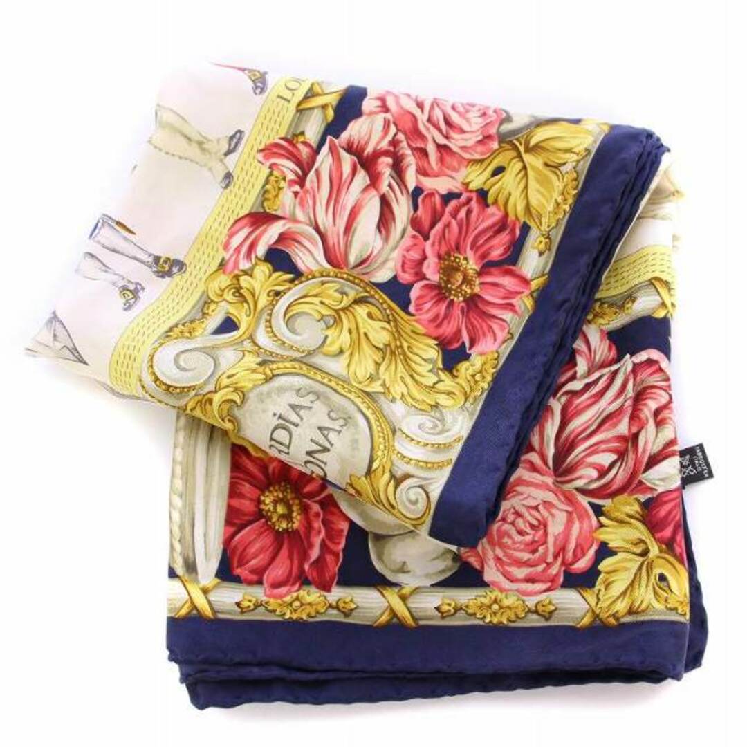 LOEWE - ロエベ LOEWE スカーフ シルク 総柄 花柄 紺 マルチ LOEWE - ロエベ LOEWE スカーフ シルク 総柄 花柄 紺 マルチ