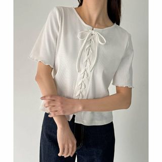ジュノア(JUNOAH)の【ホワイト】2wayレースアップトップス(シャツ/ブラウス(長袖/七分))