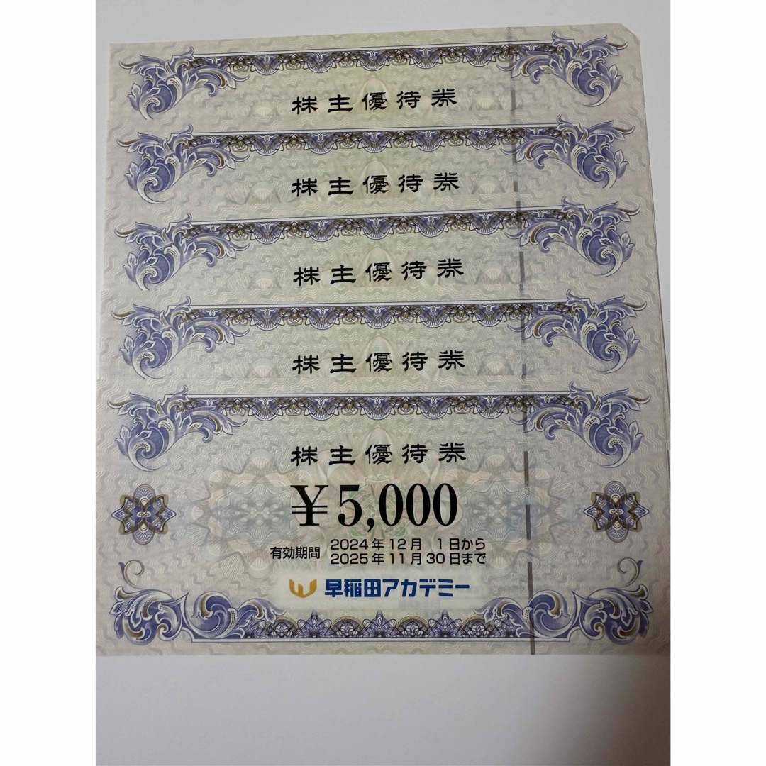 早稲田アカデミー 株主優待券 25000円分 チケットの優待券/割引券(その他)の商品写真