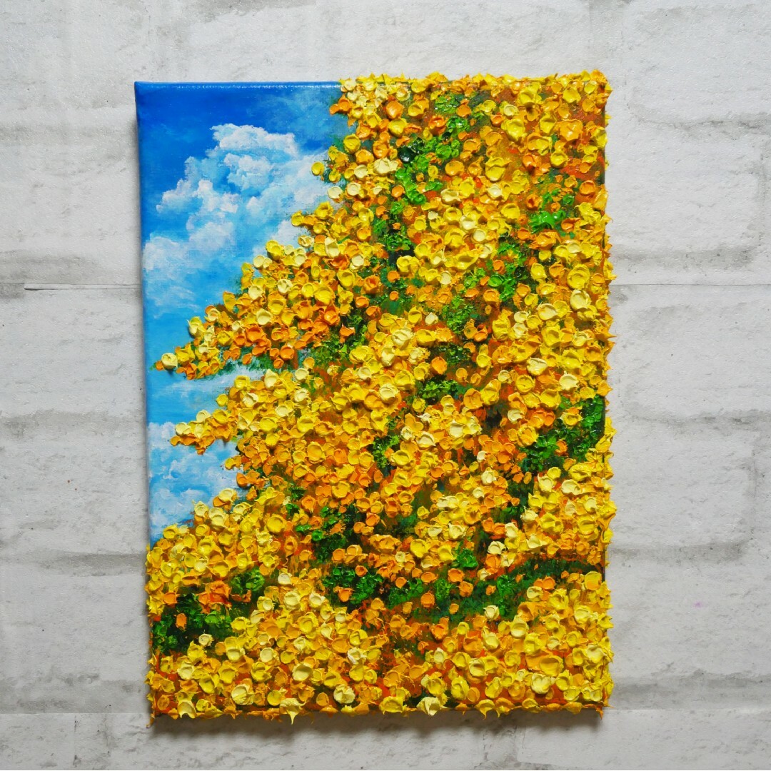 油絵 油彩 油彩画 絵 絵画【青空のミモザ】F4号の通販 by アート 油絵 油彩 油彩画 絵 絵画【青空のミモザ】F4号の通販 by アート