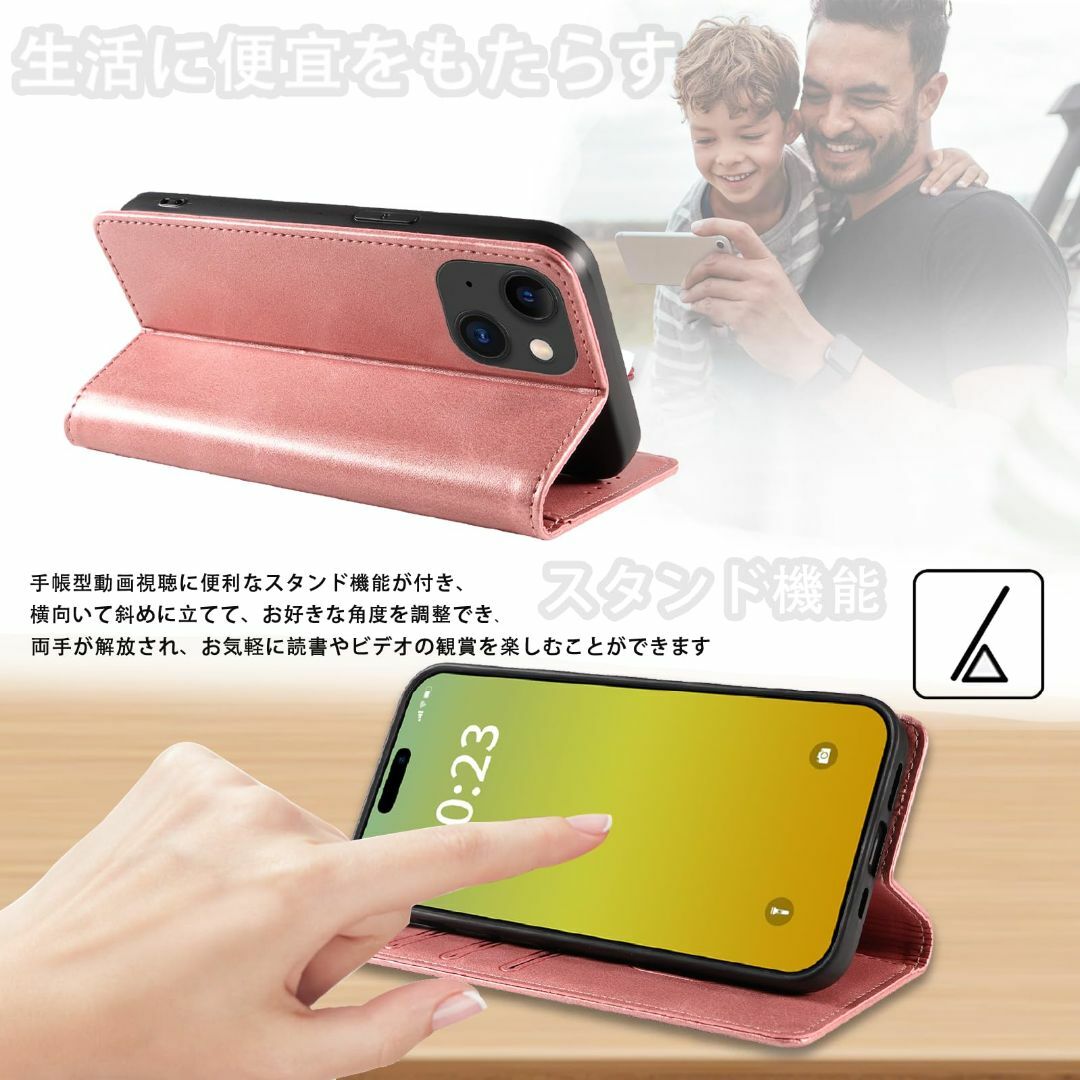 【サイズ:iPhone15_色:ピンク】iPhone 15ケース 手帳型 本革  スマホ/家電/カメラのスマホアクセサリー(その他)の商品写真