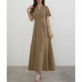 【ベージュ】【M】CENEA キーネックタックデザインワンピース