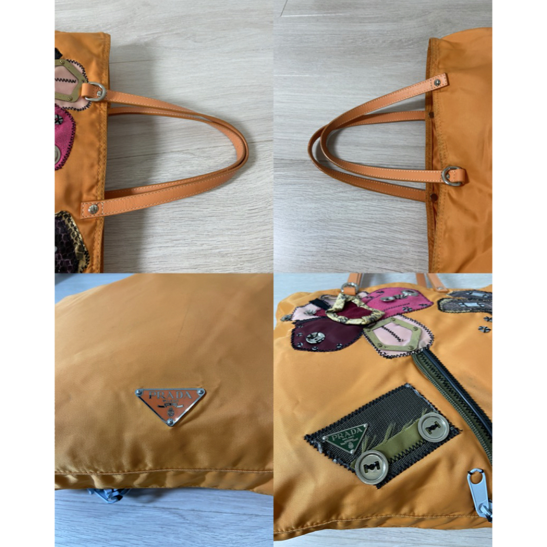 PRADA - PRADA トートバッグ オレンジ ナイロン 三角ロゴ PRADA - PRADA トートバッグ オレンジ ナイロン 三角ロゴ