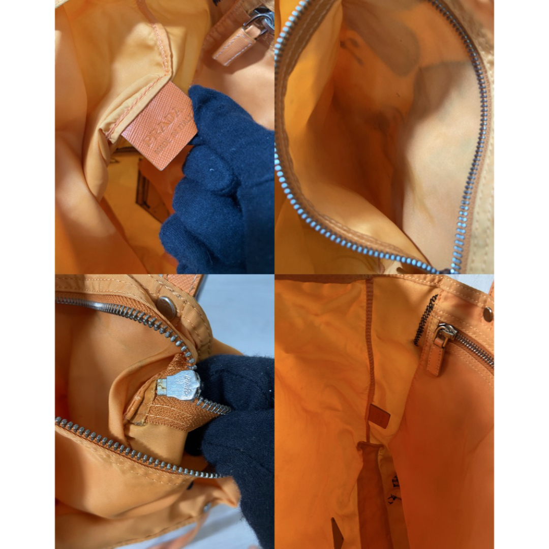 PRADA - PRADA トートバッグ オレンジ ナイロン 三角ロゴ PRADA - PRADA トートバッグ オレンジ ナイロン 三角ロゴ