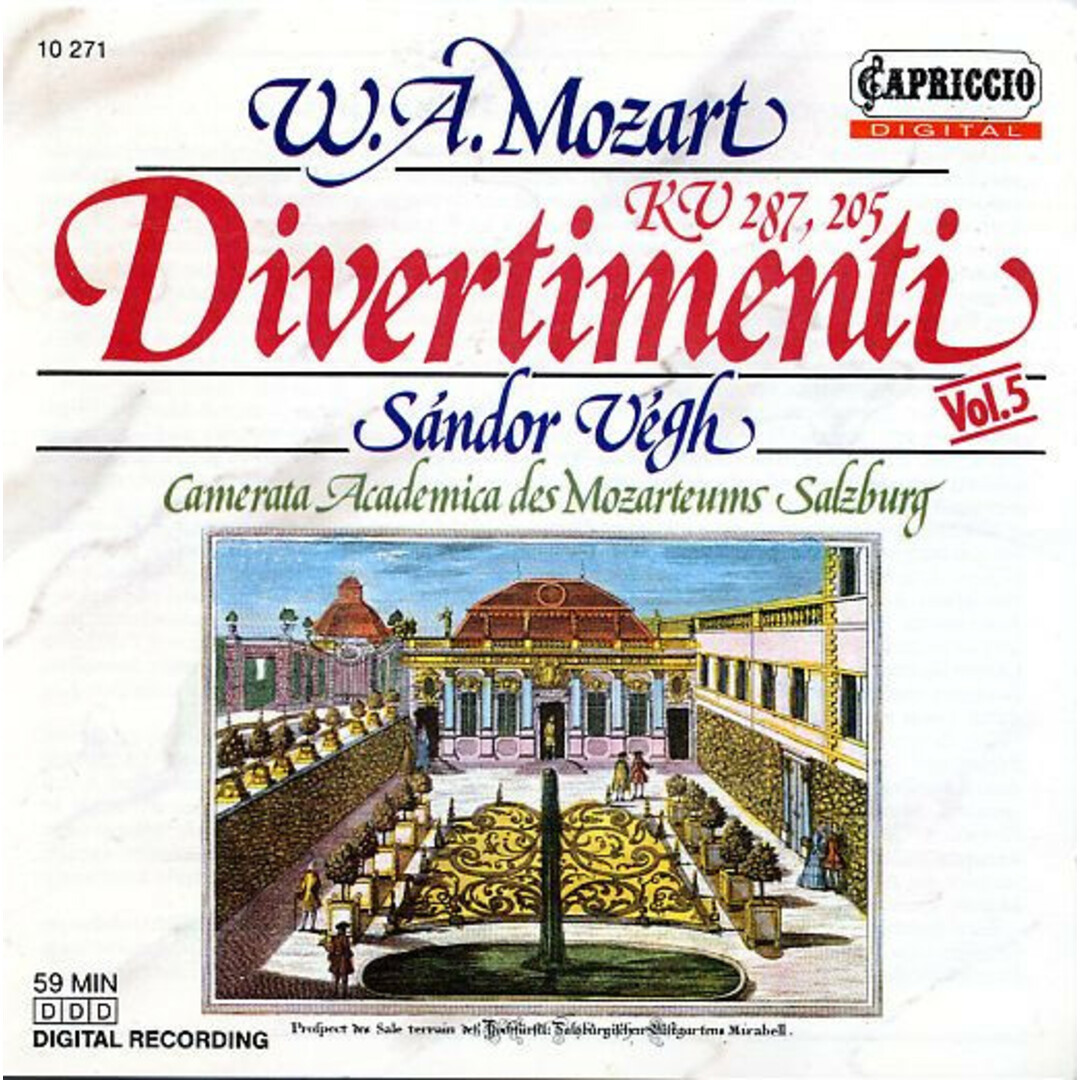独CD Wolfgang Amadeus Mozart - Camerata Academica Salzburg, S?ndor V?gh Mozart: Divertimenti, Vol. 5: KV 287, 205 10271 Capriccio エンタメ/ホビーのCD(クラシック)の商品写真