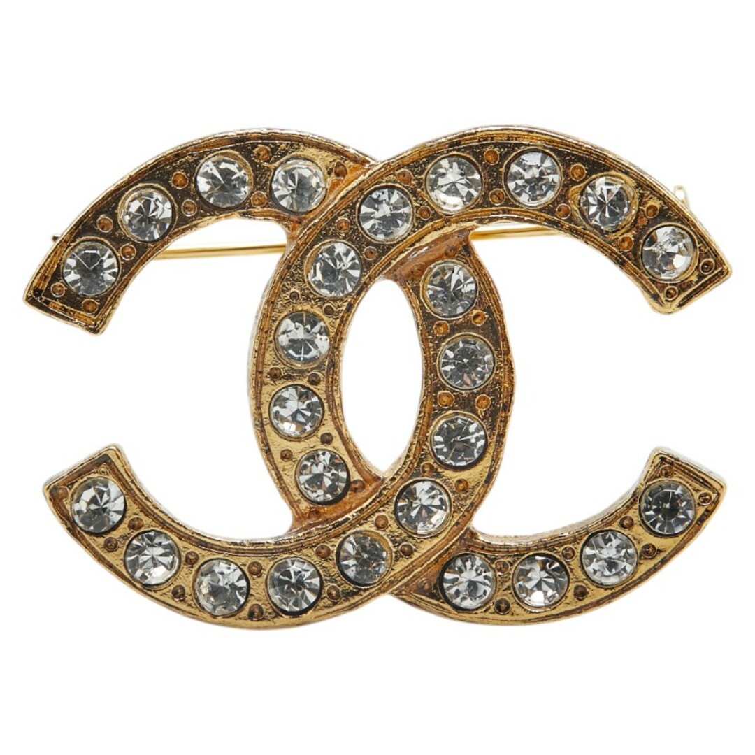CHANEL - シャネル ココマーク ラインストーン ブローチ メッキ CHANEL - シャネル ココマーク ラインストーン ブローチ メッキ