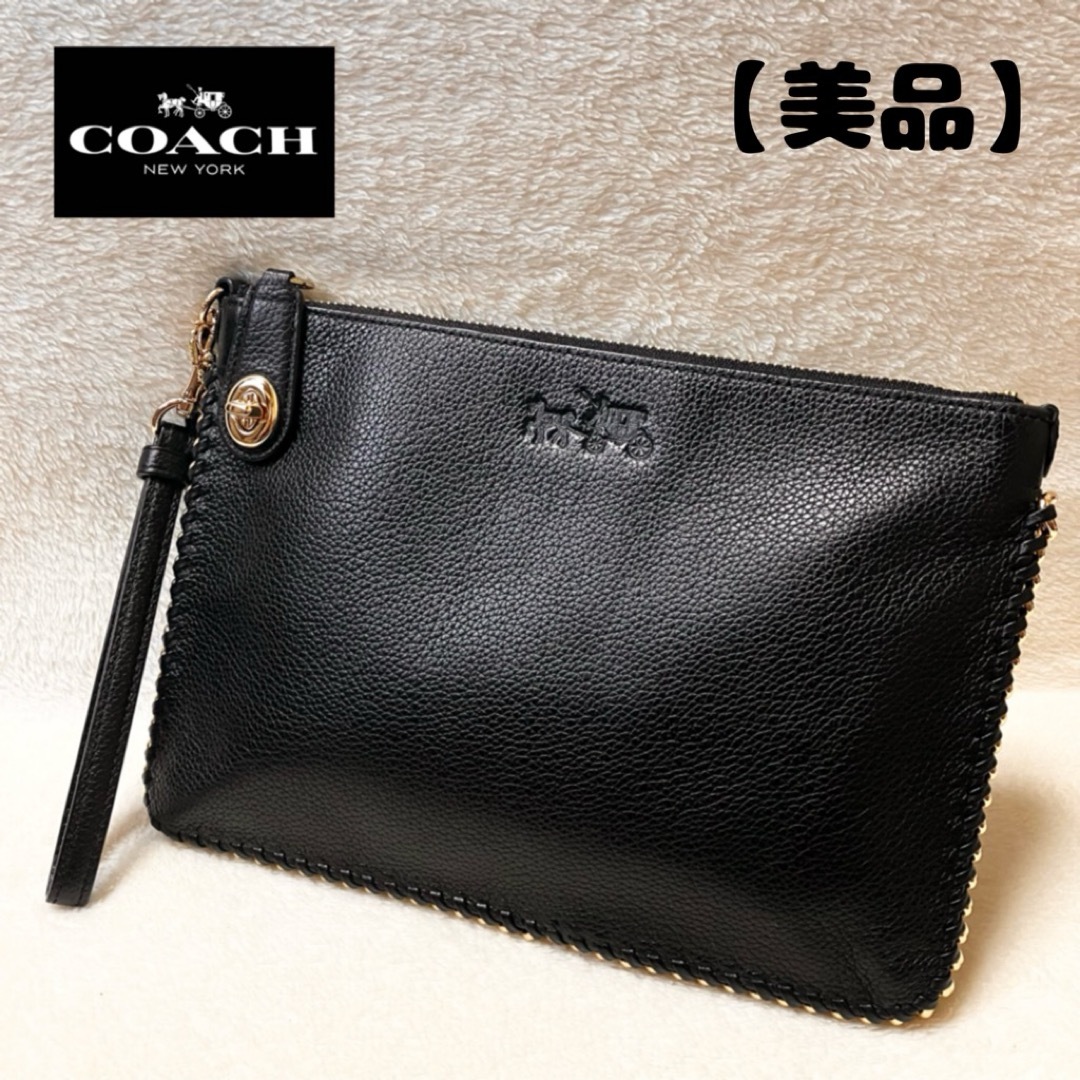 COACH - ✨美品 COACH ブラック しぼ革レザー クラッチバッグ COACH - ✨美品 COACH ブラック しぼ革レザー クラッチバッグ