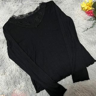 ナイスクラップ(NICE CLAUP)の【NICE CLAUP】長袖カットソー　レース　重ね着　ブラック(Tシャツ(長袖/七分))