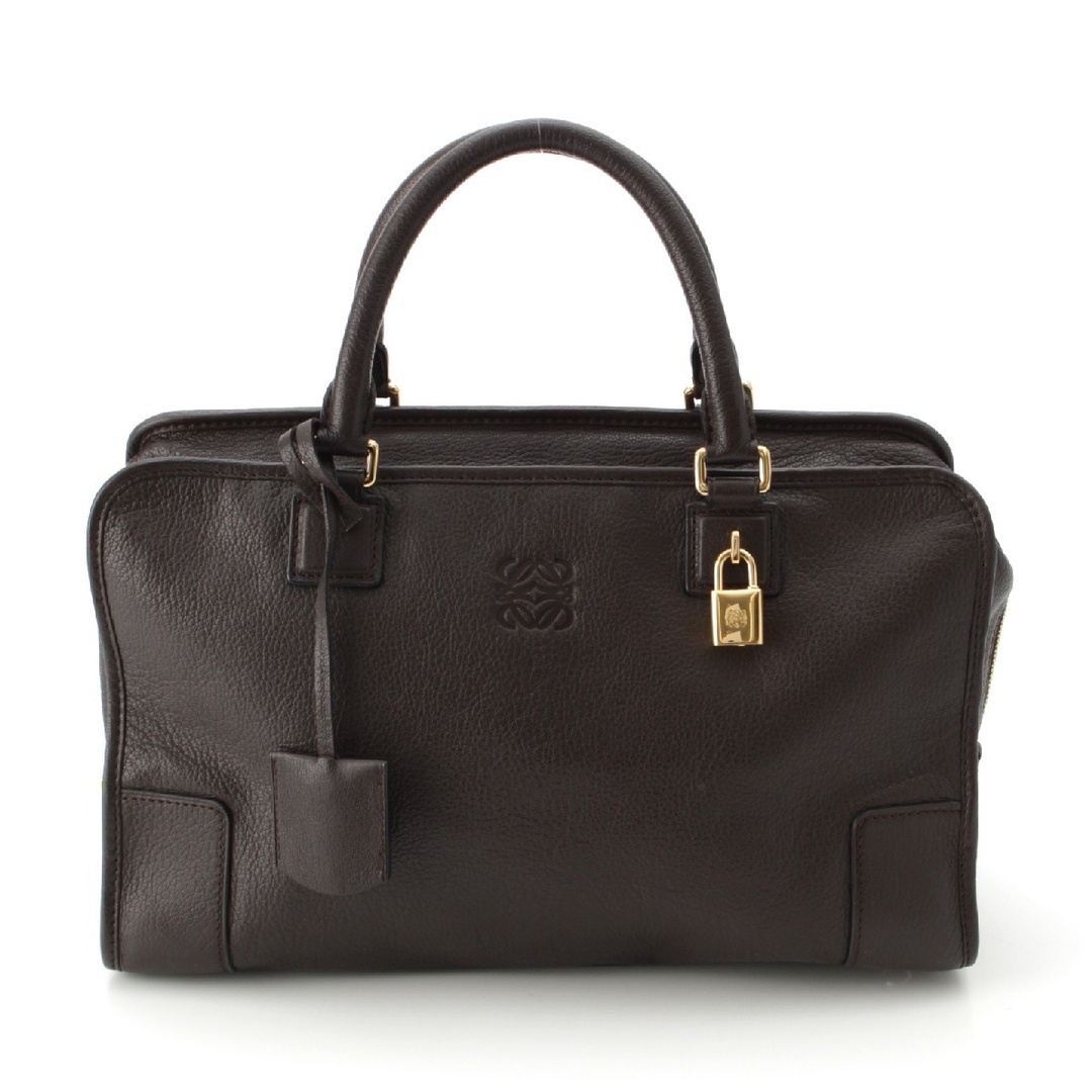 LOEWE - ロエベ アマソナ 36 レザー 本革 ハンドバッグ エンボス加工ロゴ 鞄 鍵付き ブラウン ゴールド金具【中古】