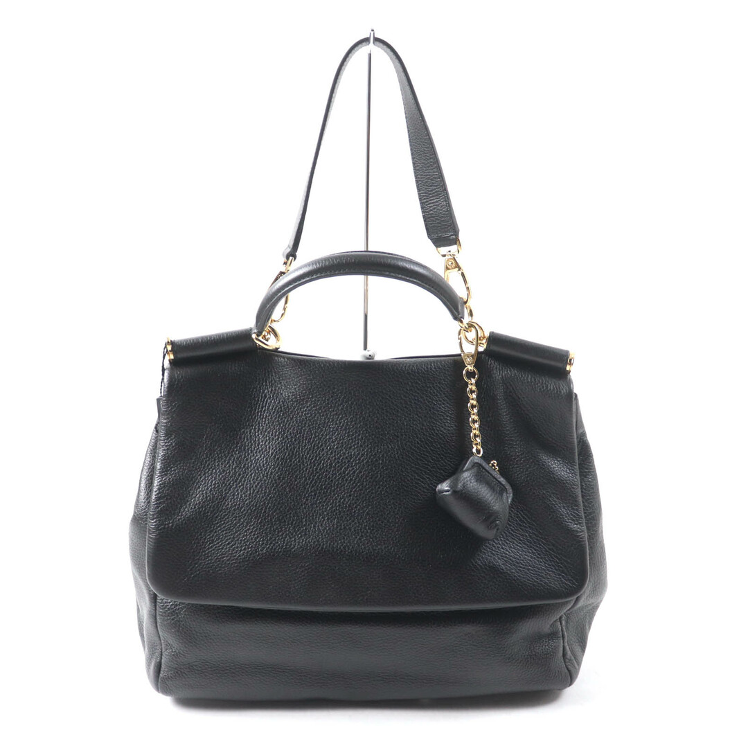 DOLCE&GABBANA - 未使用品★DOLCE&GABBANA ドルチェ＆ガッバーナ シシリー がま口チャーム・ロゴ金具付 レザー 2way ハンドバッグ トートバッグ ブラック 保存袋付き イタリア製 レディース