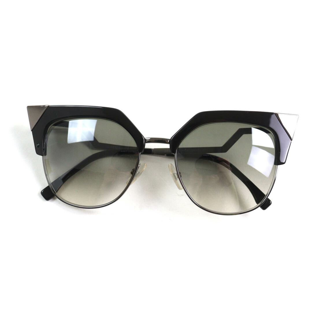 FENDI - 良品★FENDI フェンディ FF0149 キャットアイ サングラス アイウェア ブラック ガンメタ 54□18 140 保存袋付き イタリア製 レディース