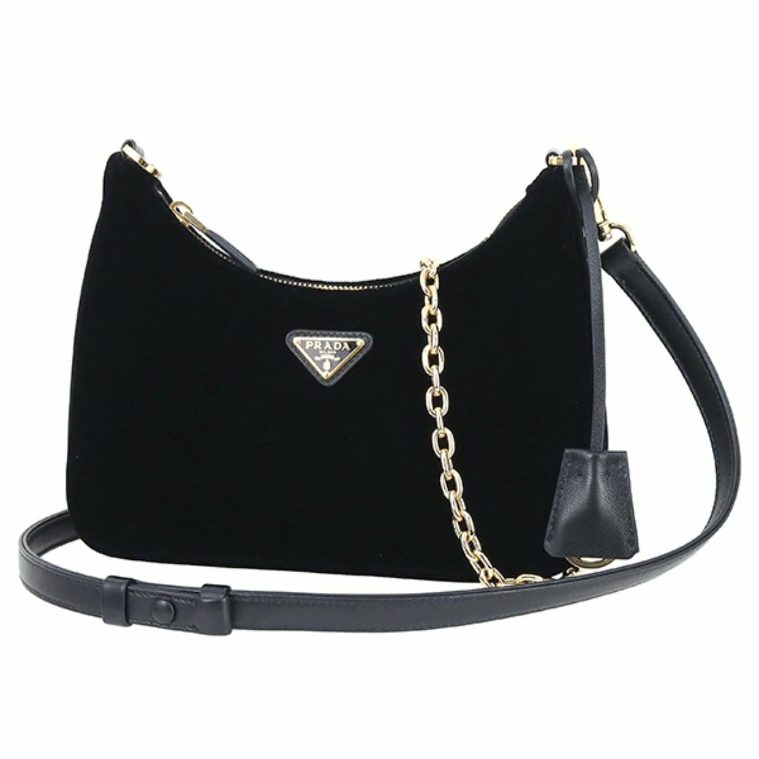 PRADA - プラダショルダーバッグ ベルベット ミニバッグ Re-Edition トライアングルロゴ レザー ブラック 黒 2WAYバッグ ハンドバッグ チェーンバッグ レディース  新品 9898