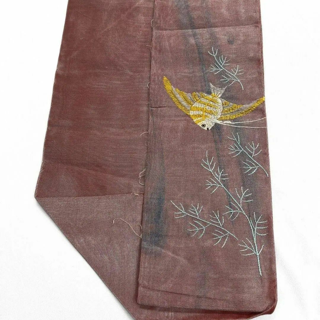名古屋帯 アンティーク 刺繍 エンジェルフィッシュ 水草 夏用 紗 名古屋帯 アンティーク 刺繍 エンジェルフィッシュ 水草 夏用 紗