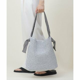 【シルバー】【A4対応】テープハンドル ラメ糸編み トートバッグ(かごバッグ/ストローバッグ)