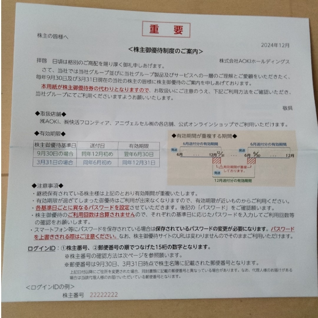 AOKI(アオキ)のAOKI 快活クラブ 株主優待 チケットの優待券/割引券(その他)の商品写真