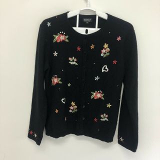 ソニアリキエル(SONIA RYKIEL)の【SONIA】ソニアリキエル ニット 半袖ニット 総柄ニット トップス 38 黒 ブラック(ニット/セーター)