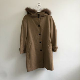 【MERION】メリオン　茶色　ブラウン　13号　コート　アウター　フード付き　ファー　レディース(その他)
