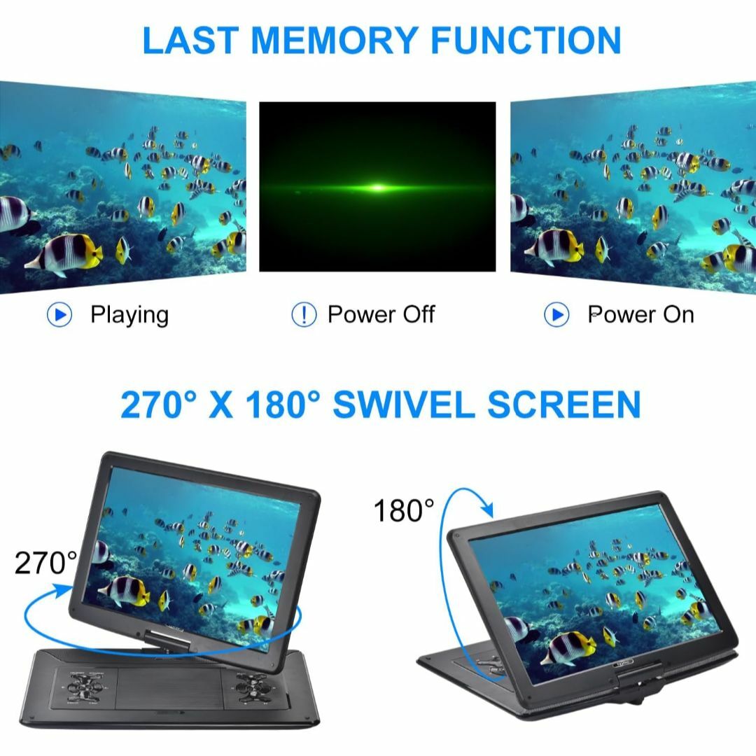 ポータブルDVDプレーヤー 17.9型 液晶15.6インチ超大画面 回転