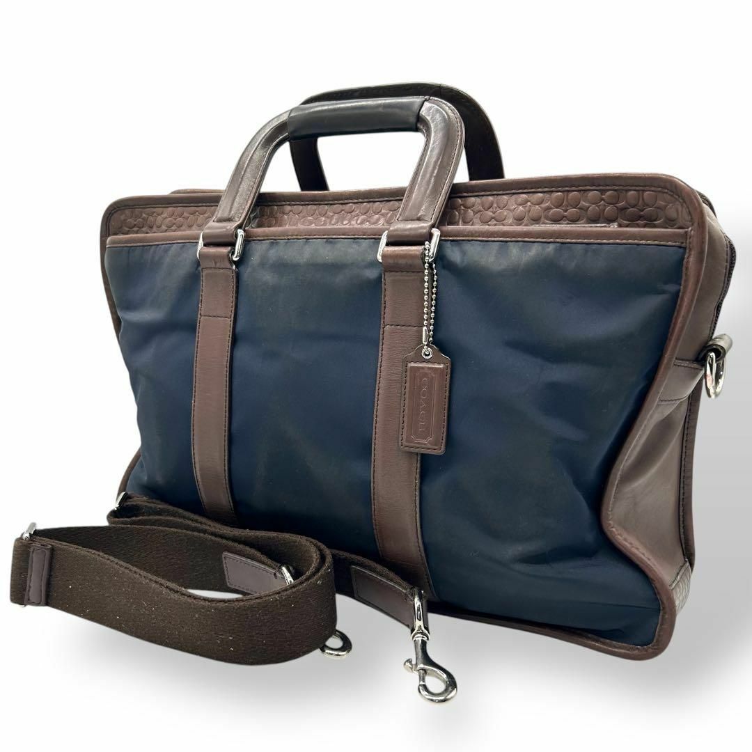1075 Coach ビジネスバッグ 2way ナイロン レザー ネイビー