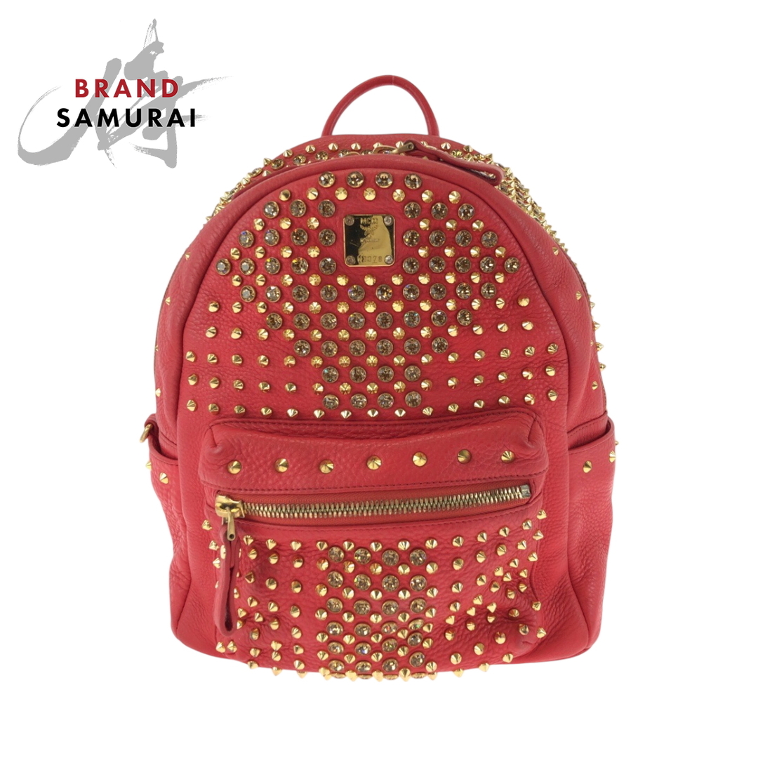 MCM - 美品 MCM エム シー エム スタッズ レッド ゴールド金具 MCM - 美品 MCM エム シー エム スタッズ レッド ゴールド金具