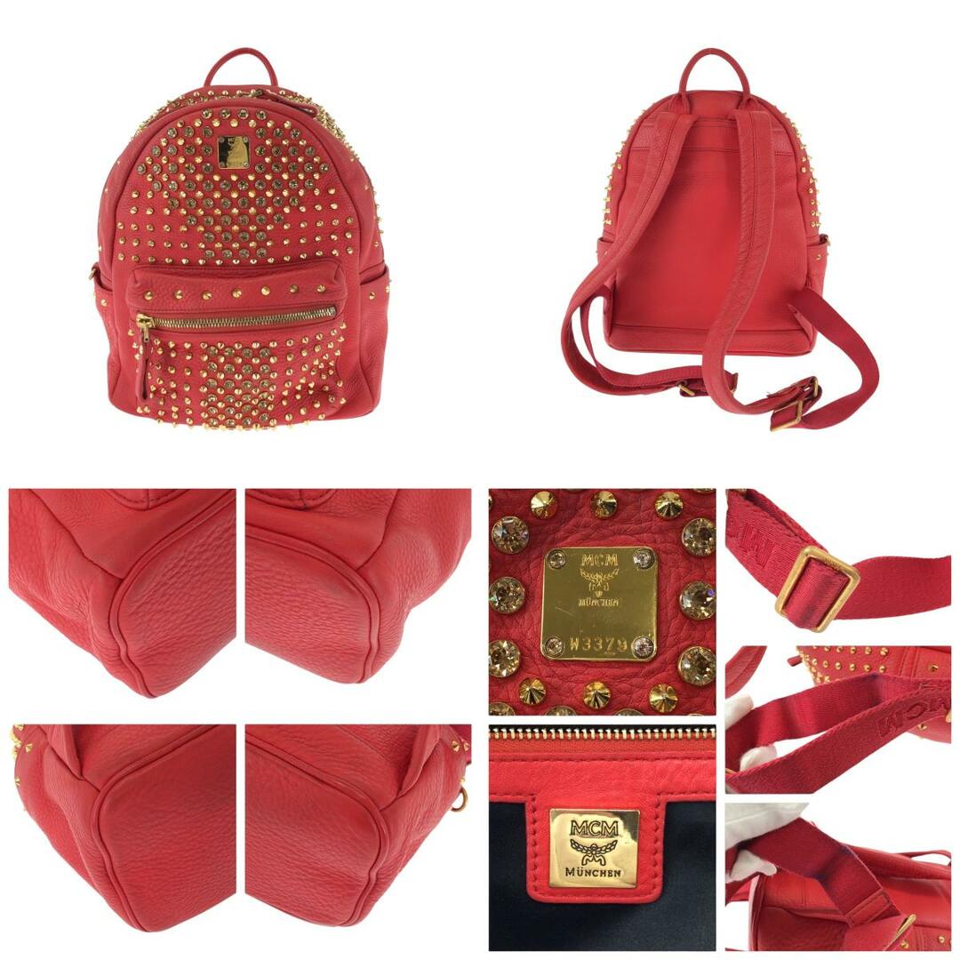 MCM - 美品 MCM エム シー エム スタッズ レッド ゴールド金具 MCM - 美品 MCM エム シー エム スタッズ レッド ゴールド金具