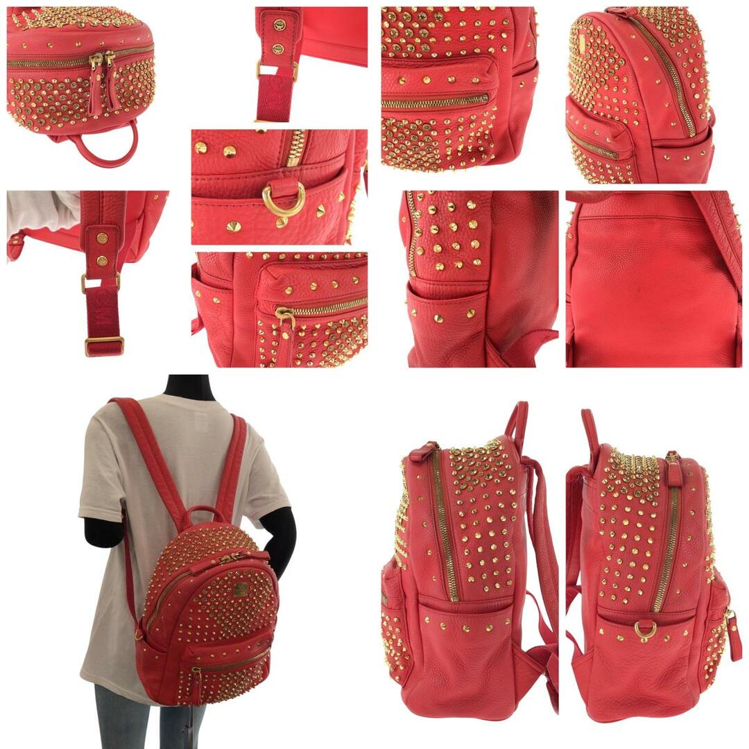 MCM - 美品 MCM エム シー エム スタッズ レッド ゴールド金具 MCM - 美品 MCM エム シー エム スタッズ レッド ゴールド金具