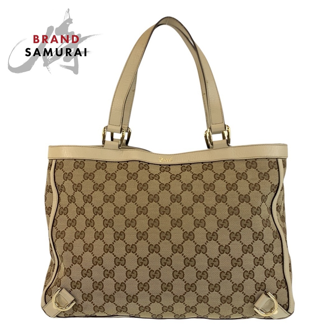 GUCCI - GUCCI グッチ ベージュ ゴールド金具 GGキャンバス /レザー 170004 トートバッグ ショルダーバッグ レディース 502238 【中古】