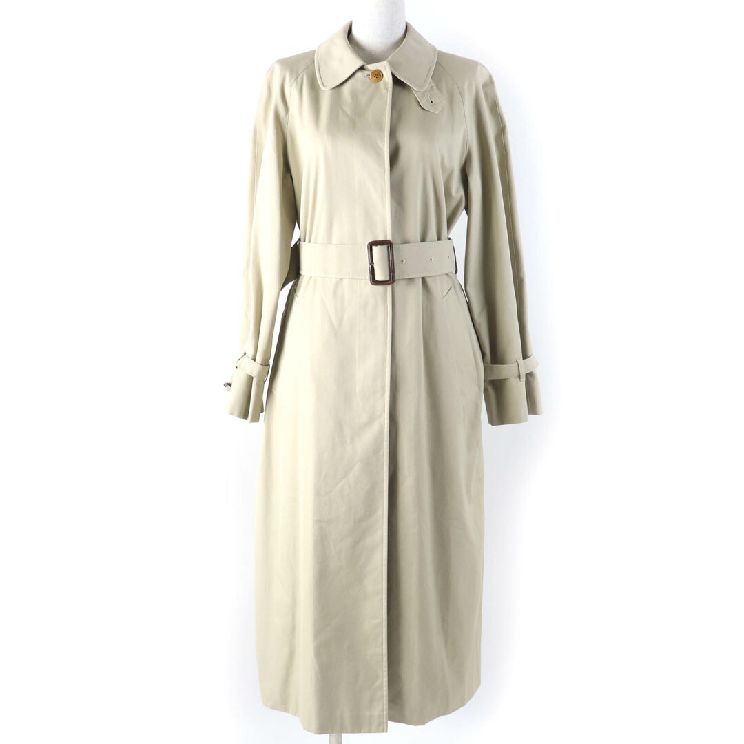 極美品☆Aquascutum アクアスキュータム コットン100％ 比翼仕立て ベルト付 ステンカラーコート ベージュ レディース約Mサイズ相当 正規品 レディース