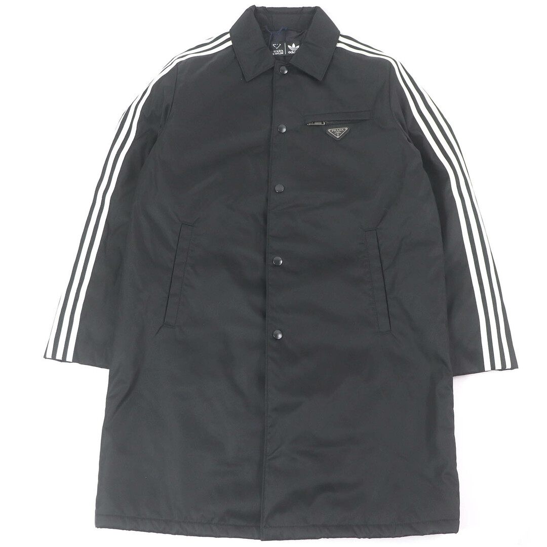 未使用品□PRADA adidas プラダ アディダス 21AW SGB937 スリーストライプス トライアングルロゴ RE-NYLON 中綿入り カーコート ブラック 46 ハンガー・ガーメント付き イタリア製 正規品 メンズ