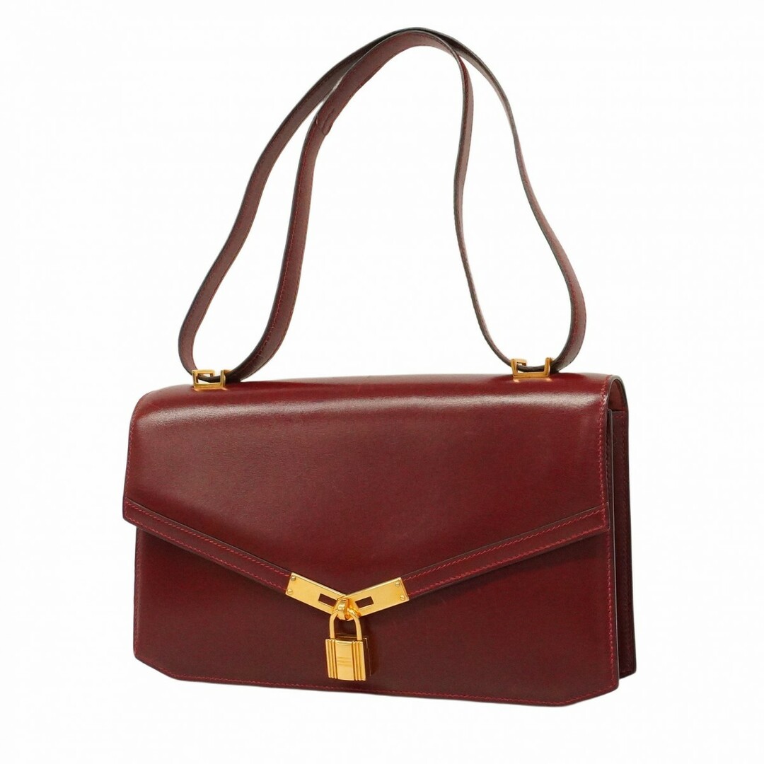 HERMES - 【5dc4033】エルメス ショルダーバッグ カデナロック ボックスカーフ ボルドー ゴールド金具 ○K刻印【中古】レディース