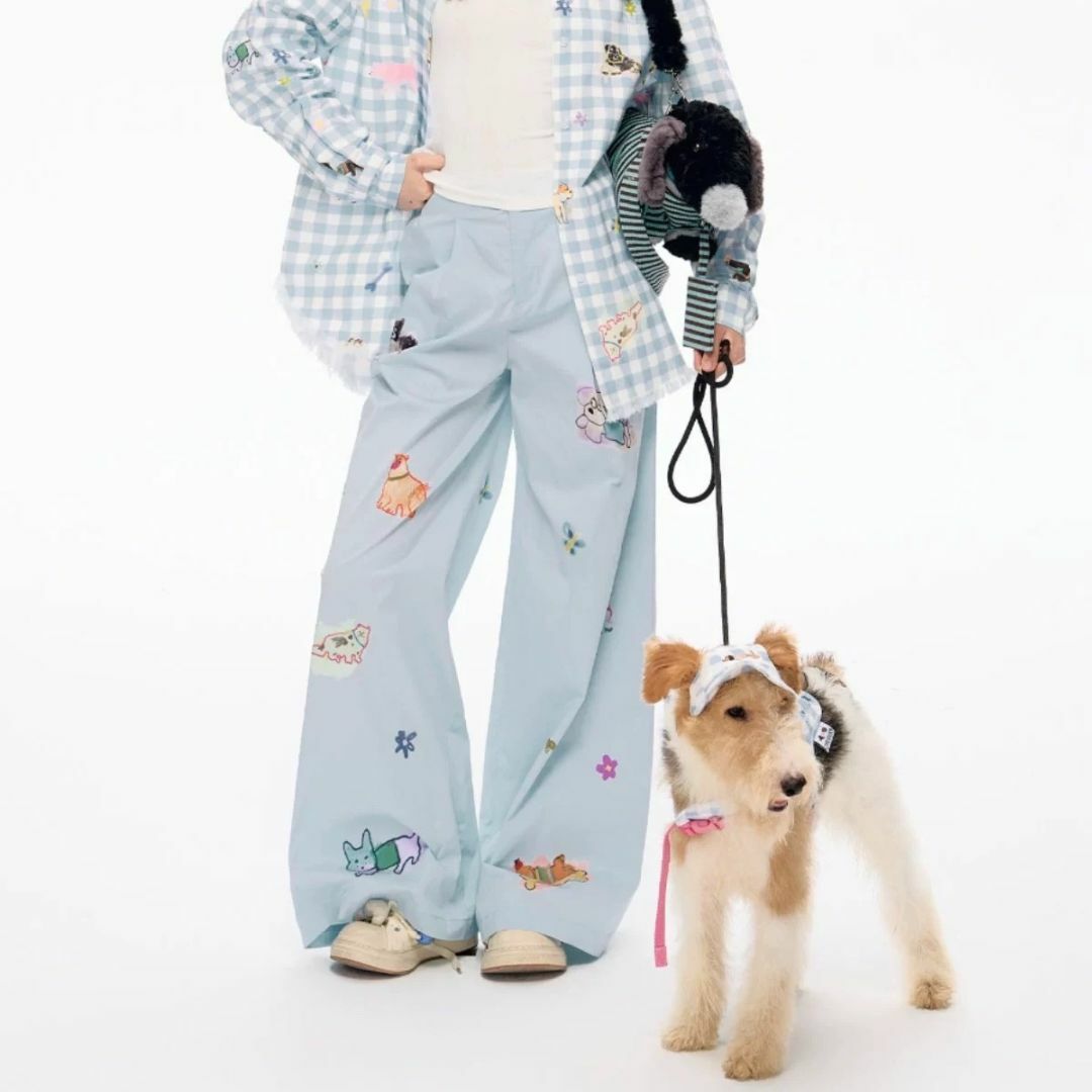 holiday - NECY STUDIO I love dog 犬柄 プリント ワイドパンツ