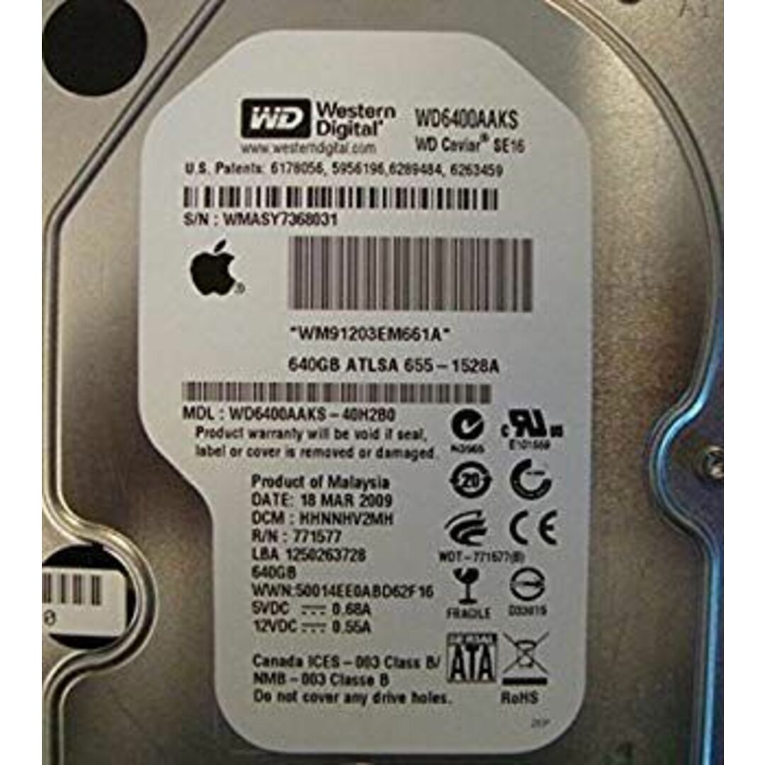 WESTERN DIGITAL 3.5インチ内蔵HDD 640GB Serial-ATA3.0Gb 7200rpm 16MB WD6400AAKS 6g7v4d0