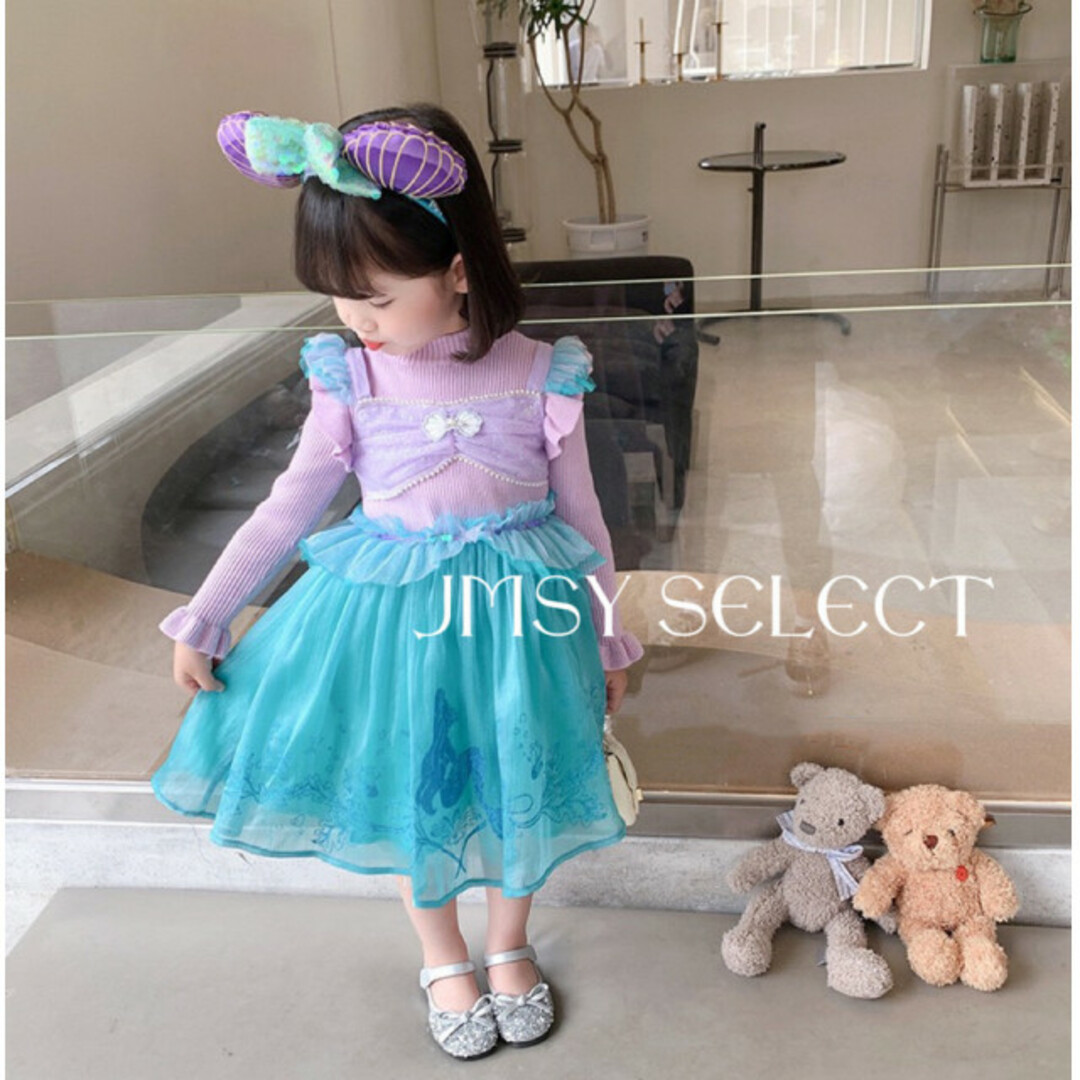 Disney - 120cm▷長袖ニットアリエルドレス アリエルワンピース