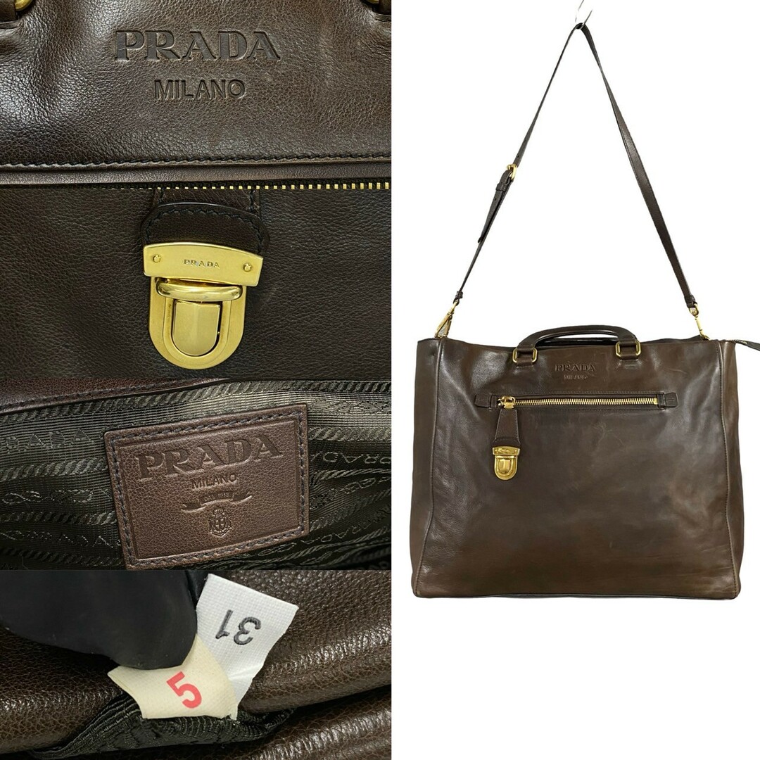 PRADA - 極 美品 袋付き 希少品 PRADA プラダ ロゴ 金具 レザー PRADA - 極 美品 袋付き 希少品 PRADA プラダ ロゴ 金具 レザー