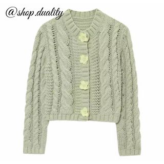 👚4月新作☘️17074◆green フラワー 花 ボタン ニット カーディガ(カーディガン)