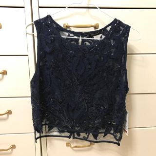 ザラ(ZARA)のzara  ザラ ノースリーブ レース ネイビー スパンコール パーティにも(Tシャツ(半袖/袖なし))