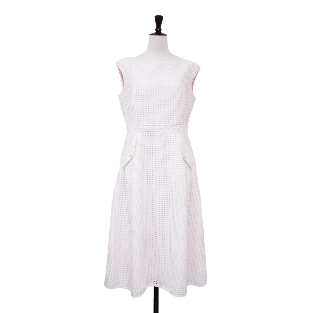 TOCCA - 【美品】TOCCA トッカ ドレス ホワイト ピンク サイズ:4(L) / QUATRE SAISONS ドレス / メッシュ レース ノースリーブ ミディ / トップス ワンピース 【レディース】【中古】