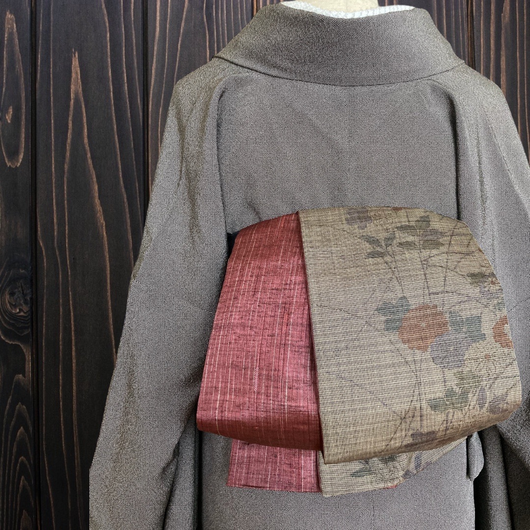 *着物反物*　 辻ヶ花紬と真綿紬　大人の兵児帯　半幅帯　長尺470　ハンドメイド