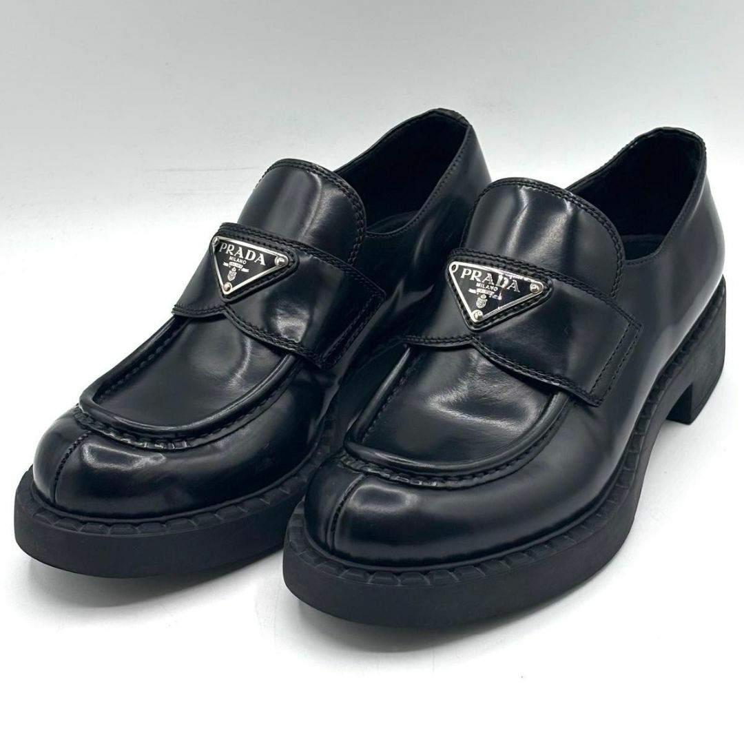 PRADA - プラダ ローファー チョコレート ブラッシュドレザー 37 PRADA - プラダ ローファー チョコレート ブラッシュドレザー 37