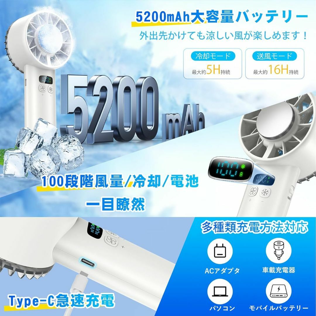 ハンディファン 冷却プレート【2025年最強超大風速】手持ち扇風機 携帯扇風機 スマホ/家電/カメラの冷暖房/空調(扇風機)の商品写真