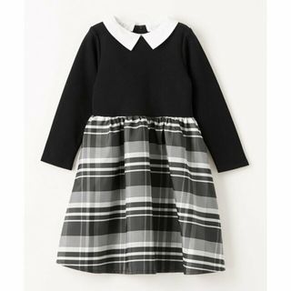 ユナイテッドアローズグリーンレーベルリラクシング(UNITED ARROWS green label relaxing)の【BLACK】TJ ポンチ*チェックタフタ 襟付きワンピース 110cm-130cm(ワンピース)