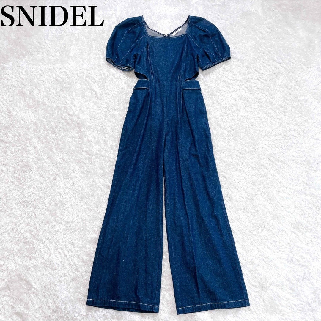 SNIDEL - スナイデル デニム サイド スリット オールインワンの SNIDEL - スナイデル デニム サイド スリット オールインワンの