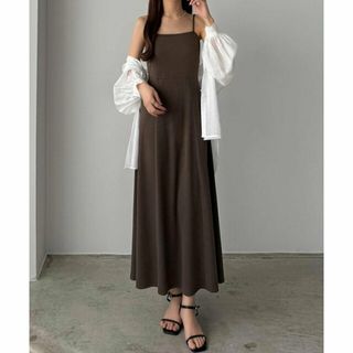 ジュノア(JUNOAH)の【ブラウン】callautia 【取り外し可能パット付き】フレアリブキャミワンピース(ロングワンピース/マキシワンピース)