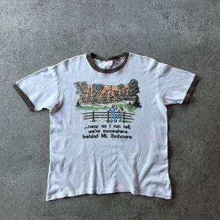 ヴィンテージ(VINTAGE)の70s ヴィンテージリンガーtシャツ ホワイト× ブラウン L ラッシュモア山(Tシャツ/カットソー(半袖/袖なし))