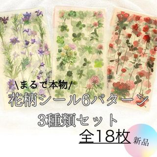 セール【新品】18枚入り★フラワーPETシール ボタニカルアンティーク押し花(シール)